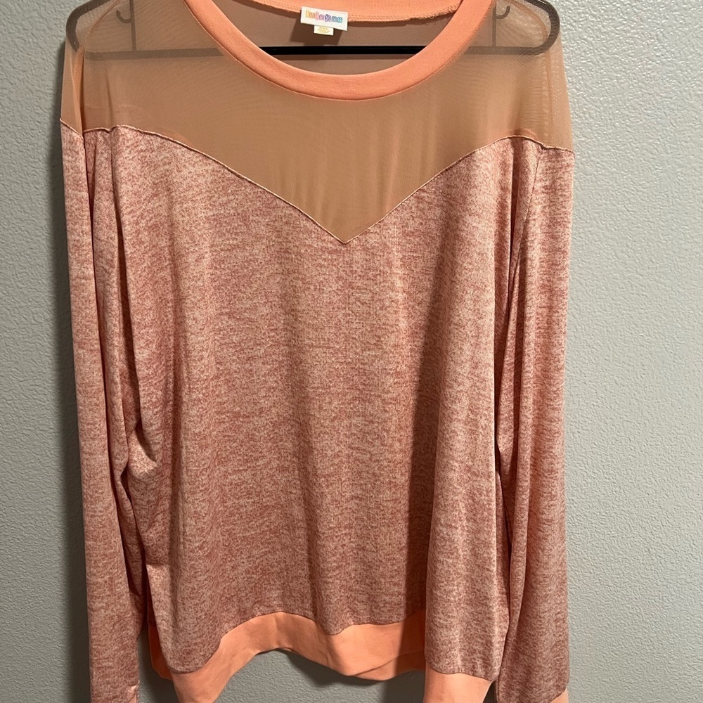 LuLaRoe Peach Lizzy shirt and sheer  Long Sleeve Blouse